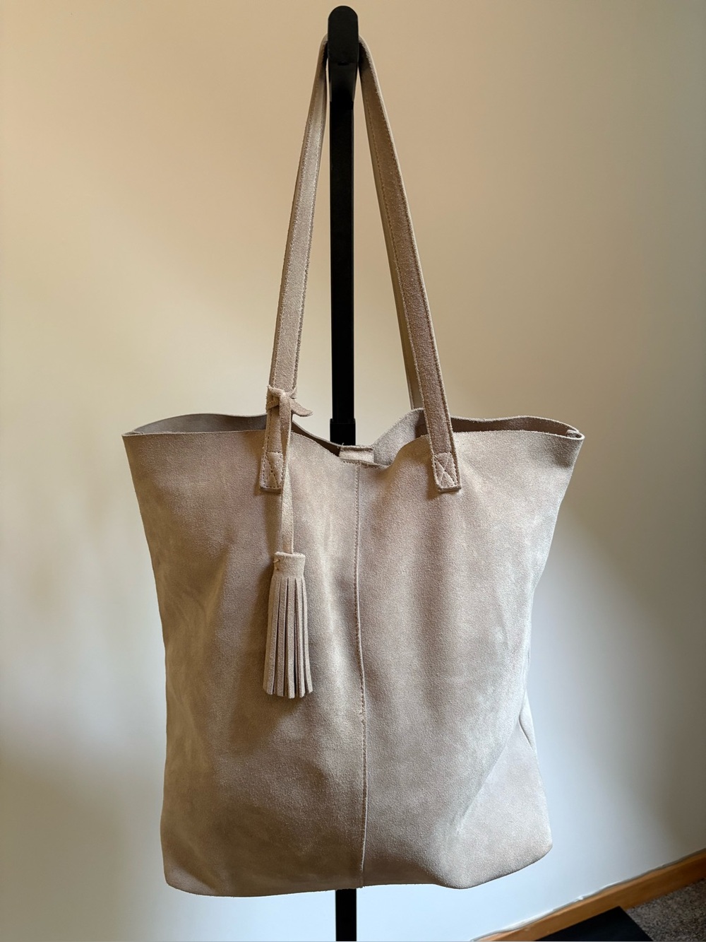Faux suede snap button tote